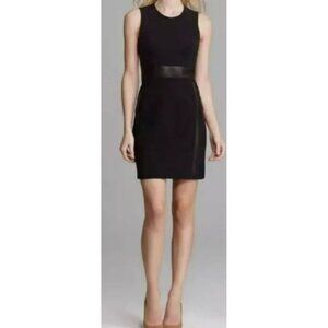 Theory Taline C Black Ponte & Lambskin Leather Panels Sheath Dress Sz 6